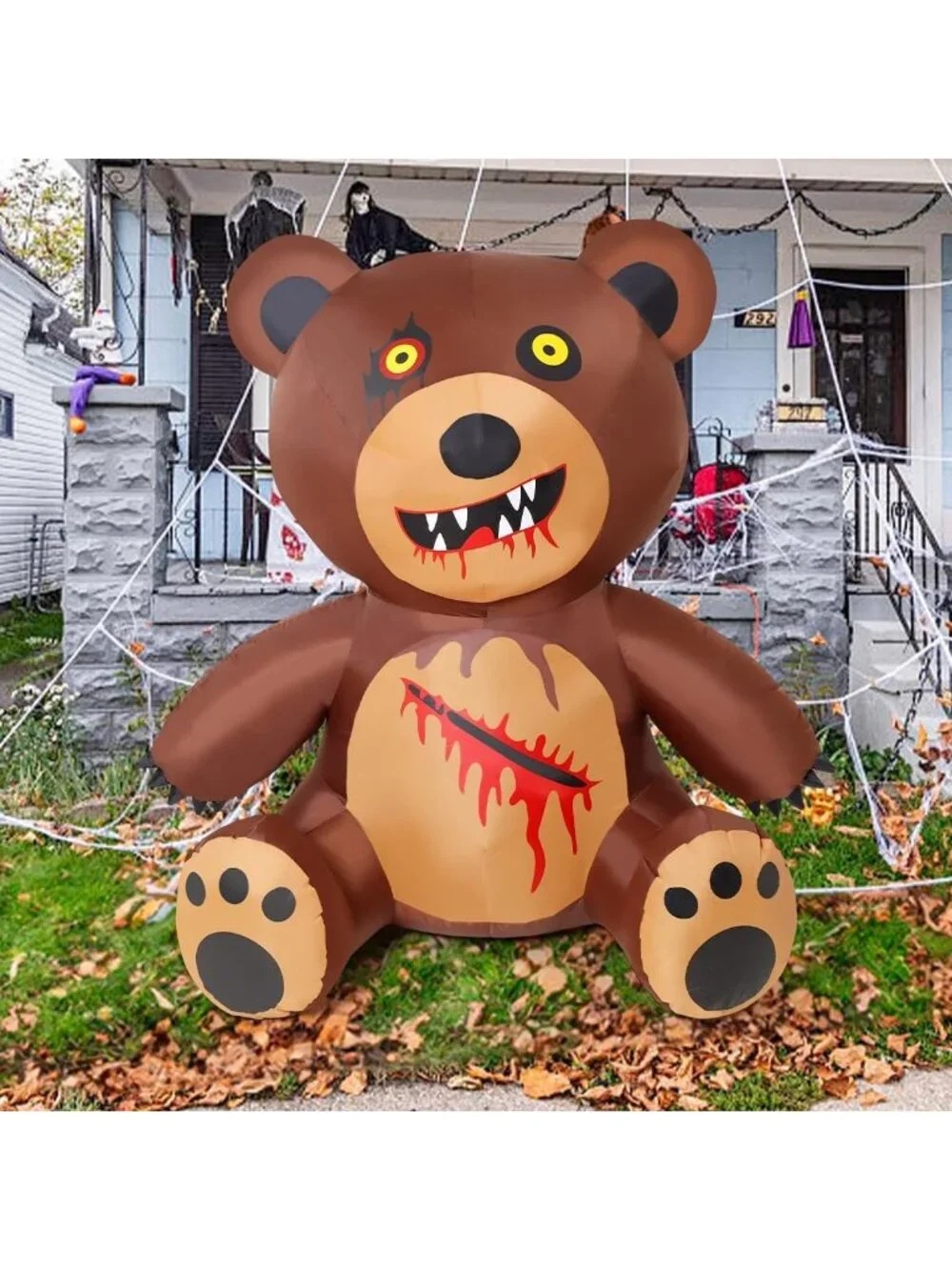 5FT Halloween Inflatable Teddy Bear Yard Decor with LED Lights for Spooky